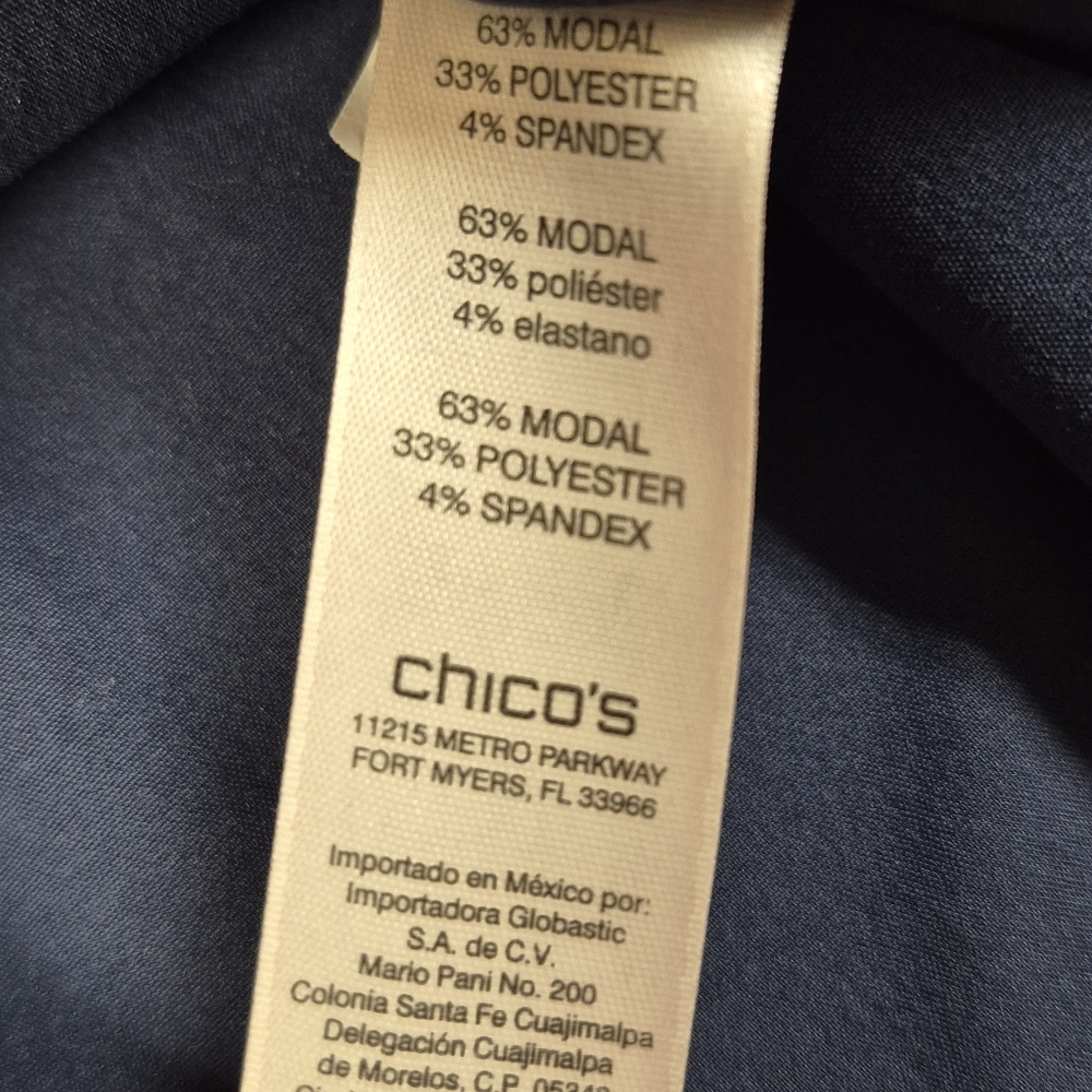 Chico's Sz 3 XL Navy Long Sleeve Button Up Blouse - Picture 4 of 7